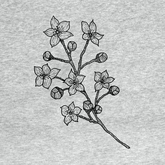 Cherry Blossom Branch-- floral, hand drawn, gifts for plant lovers by Inspirational Koi Fish